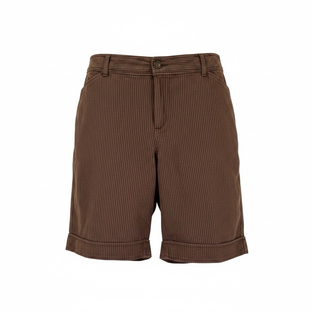 St John's Bay Bermuda Shorts Women SZ 16W Brown W/White Pinstripes Stretch Style